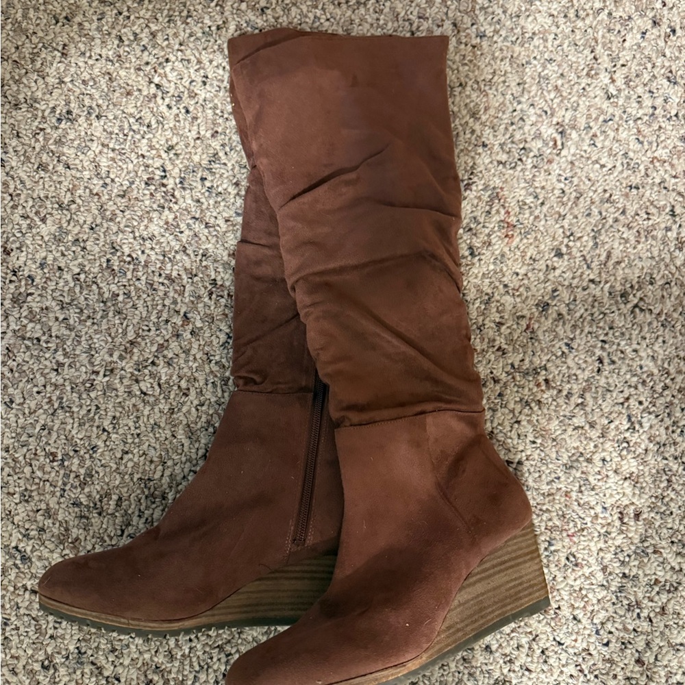 Brown Suede Wedge Boots